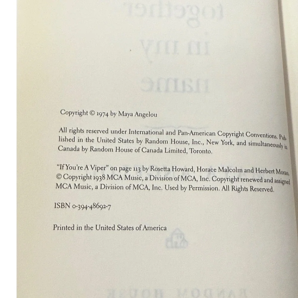 Maya Angelou Gather Together in My Name 1974 Hardcover Random House
